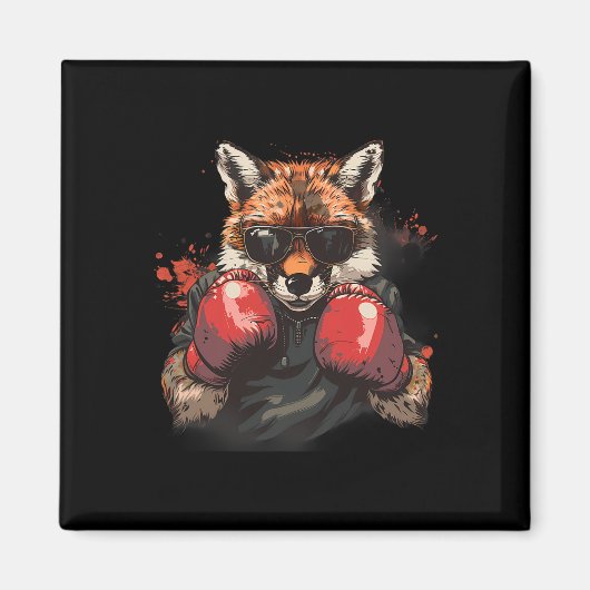 Aimant Renard de boxe avec gants de boxe Kickboxing Boîte (Devant)