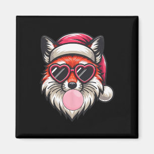 Aimant Renard de Noël rétro Santa Chapeau soufflant bulle