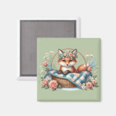 Aimant Renard floral en panier avec courtepointe et fleur (Recto/Verso)