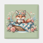 Aimant Renard floral en panier avec courtepointe et fleur (Devant)