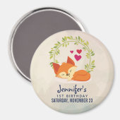 Aimant Renard orange dormant mignon avec couronne Feuille (Recto/Verso)