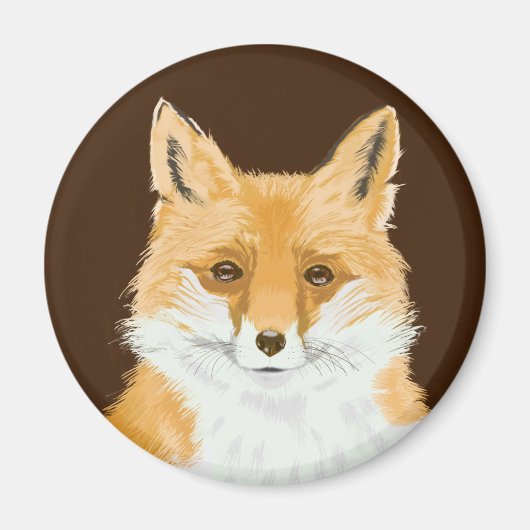 Aimant Renard Rouge Mignon - transparent sur marron. (Devant)