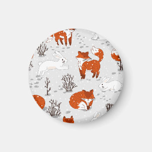 Aimant Renards d'hiver Bunny Motif sans couture
