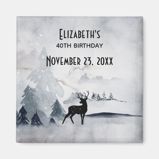 Aimant Renne d'hiver Rustique Gris Aquarelle Anniversaire (Devant)