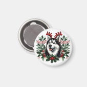 Aimant Rennes de fête Sibérie Husky Chien Noël (Recto/Verso)
