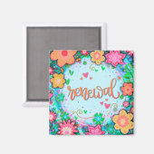 Aimant Renouvellement amusant Bleu Floral Moderne Inspiri (Recto/Verso)