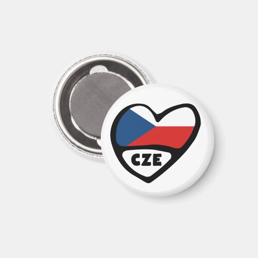 Aimant République tchèque Code pays Coeur du drapeau, CZE (Recto/Verso)