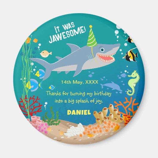 Aimant Requin souriant sous la mer garçon fête d'annivers (Devant)