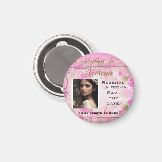 Aimant Réserve la fecha /Save the Date en Rosa y Oro (Recto/Verso)