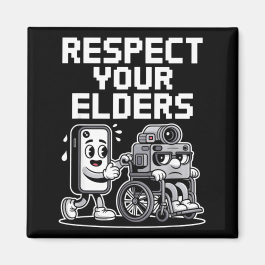 Aimant Respect Your Elders Retro Tech Camera Phone Cartoo (Devant)