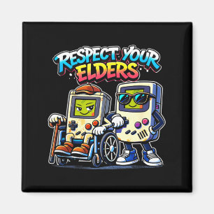Aimant Respectez les aînés jeu vidéo rétro drôle manette
