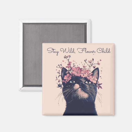 Aimant Restez à l'état sauvage, chat d'enfant fleur, aima (Recto/Verso)