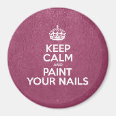 Aimant Restez calme et peignez vos ongles, cuir rose (Devant)