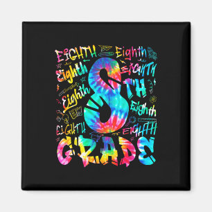 Aimant Retour à l'école huitième 8e année Tie Dye Typogra