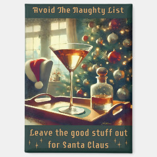 Aimant Retro 50s Évitez la Liste Vilains Noël Martini