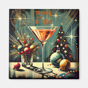 Aimant Retro 50s Joyeux et Lumineux Martini de Noël