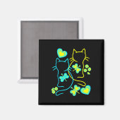 Aimant Rétro 80s Chats d'été Fleurs de coeur Chat Kitten (Recto/Verso)