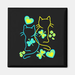 Aimant Rétro 80s Chats d'été Fleurs de coeur Chat Kitten