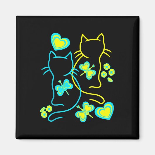 Aimant Rétro 80s Chats d'été Fleurs de coeur Chat Kitten (Devant)