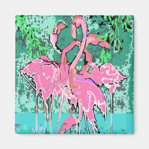 Aimant - Rétro Abstrait de Flamants roses roses