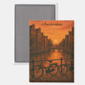 Aimant Retro Amsterdam Pays-Bas Grachten Sunset Glow (Recto/Verso)