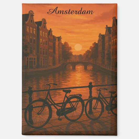 Aimant Retro Amsterdam Pays-Bas Grachten Sunset Glow (Recto)