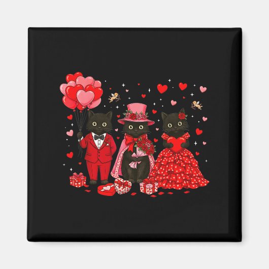 Aimant Retro Black Cat Meowentine's Day Heart Valentines (Devant)