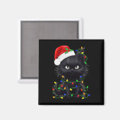 Aimant Retro Black Chat Noël Light Fun Chat Hommes Femmes (Recto/Verso)