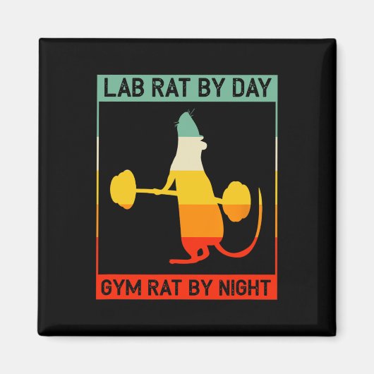 Aimant Retro Bodybuilding Lab Rat By Day Gym Rat By Night (Devant)