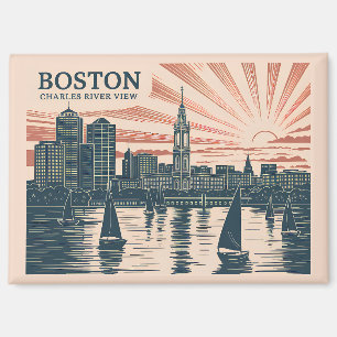 Aimant Retro Boston Sailboats Skyline Art Classic Bold
