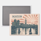 Aimant Retro Boston Sailboats Skyline Art Classic Bold (Recto/Verso)