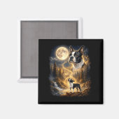 Aimant rétro Boston terrier hurlant à la lune (Recto/Verso)