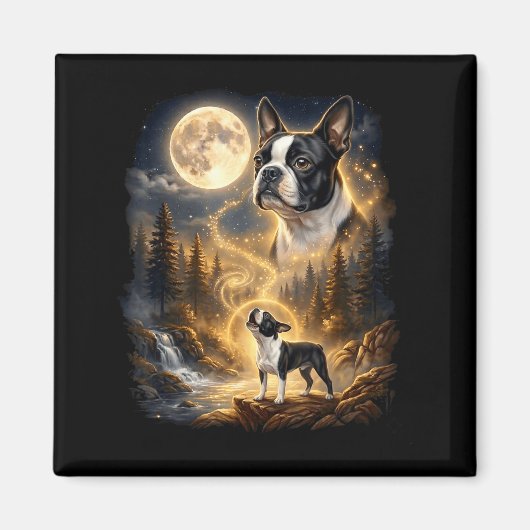 Aimant rétro Boston terrier hurlant à la lune (Devant)