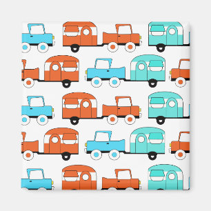 Aimant Rétro Camping Trailer Turquoise