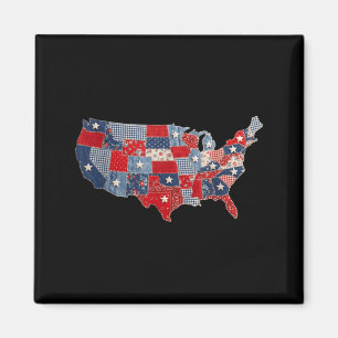 Aimant Rétro carte patriotique patchwork vintage Etats-Un