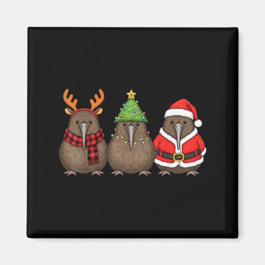 Aimant Retro Christmas Kiwi Bird Santa Reindeer  (Devant)