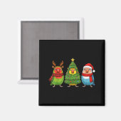 Aimant Retro Christmas Lovebird Parrot Santa Reindeer  (Recto/Verso)