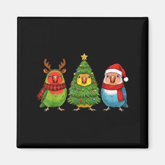 Aimant Retro Christmas Lovebird Parrot Santa Reindeer  (Devant)