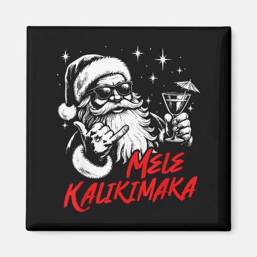 Aimant Retro Christmas Mele Kalikimaka Santa Shaka Hawaii (Devant)