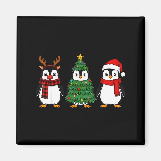 Aimant Retro Christmas Penguin Santa Reindeer (Devant)