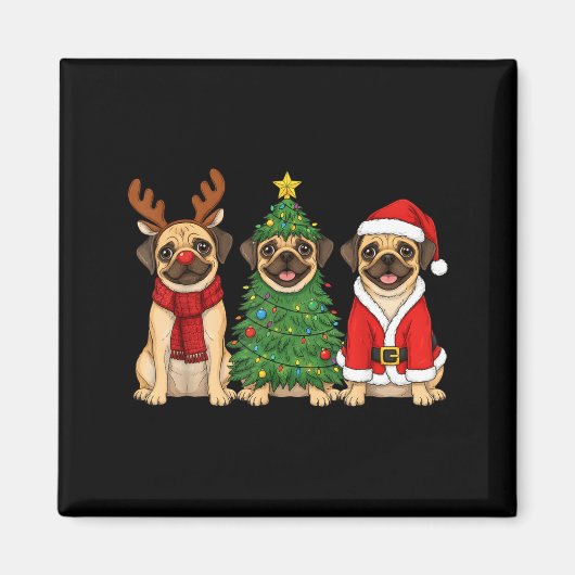 Aimant Retro Christmas Puggle Santa Reindeer Dog Lover (Devant)
