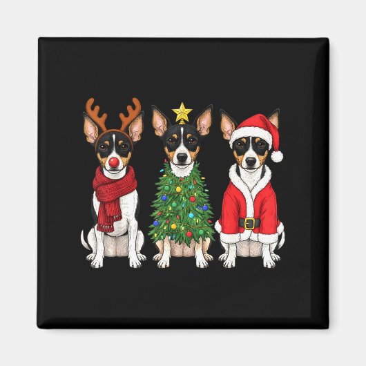 Aimant Retro Christmas Rat Terrier Santa Reindeer Dog Lov (Devant)