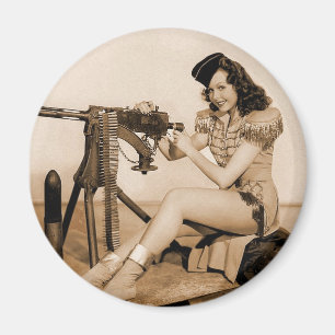 Aimant Rétro fille vintage d'artilleur de machine de