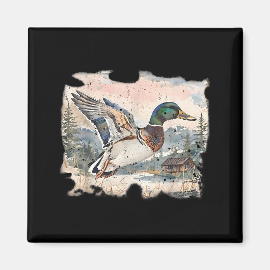 Aimant Retro Funny Mallard Duck Waterfowl Hunting Cozy Se (Devant)