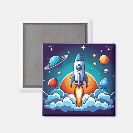 Aimant Retro, fusée spatiale (Recto/Verso)