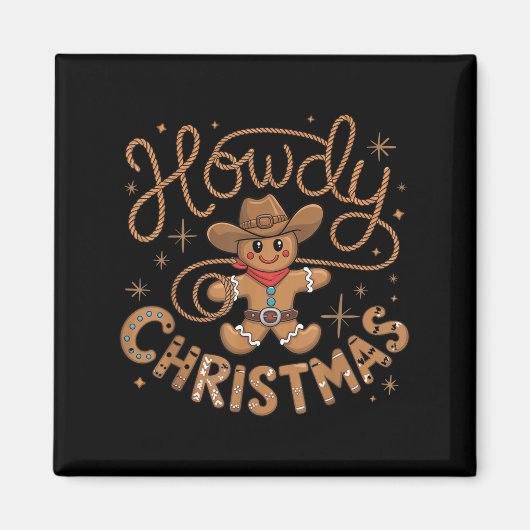 Aimant Retro Gingerbread Cowboy Western Howdy Christmas U (Devant)