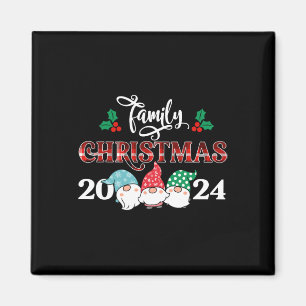 Aimant Retro Gnome Famille Noël 2024 Pyjama rouge Plaid