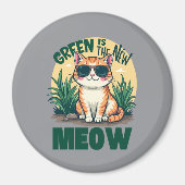 Aimant Rétro "Green is the New Meow" Cool Chat Nature Art (Devant)