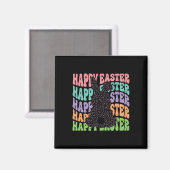 Aimant Rétro Groovy Joyeuses Pâques Léopard Lapin Femmes  (Recto/Verso)