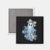 Aimant Retro Halloween Blue Denim Ghost Éffrayant Ghost G (Recto/Verso)